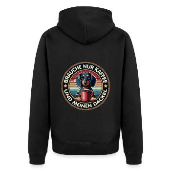 Brauche nur Kaffee und meinen Dackel - Unisex Premium Bio Zip Hoodie - Schwarz - Hinten - Nico (187cm)