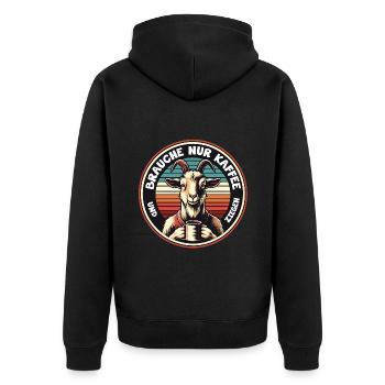 Brauche nur Kaffee und meine Ziegen - Unisex Premium Bio Zip Hoodie - Schwarz - Hinten - Nico (187cm)