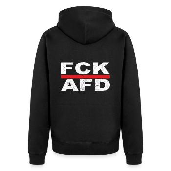 FCK AFD - Unisex Premium Bio Zip Hoodie - Schwarz - Hinten - Nico (187cm)