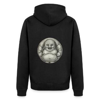 Buddha lachend - Geschenk - Yoga - Glück - Unisex Premium Bio Zip Hoodie - Schwarz - Hinten - Nico (187cm)
