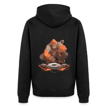 Orangutan DJ - Unisex Premium Organic Zip Hoodie - black - Back - Nico (187cm)
