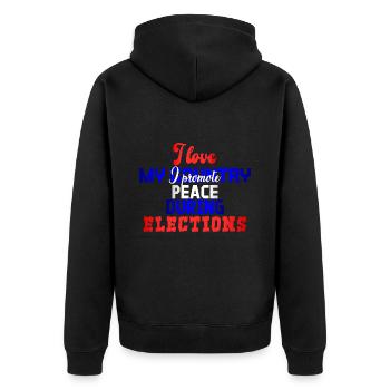 J'aime mon pays, je promeus la paix - Veste à capuche bio Premium Unisexe - noir - Dos - Nico (187cm)
