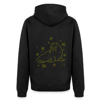 Seelöwe - Seekuh - Zoo - Unisex Premium Bio Zip Hoodie - Schwarz - Hinten - Nico (187cm)