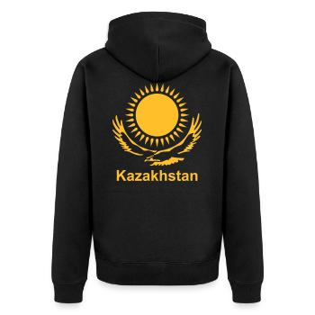 Kasachstan Wappen - Unisex Premium Bio Zip Hoodie - Schwarz - Hinten - Nico (187cm)