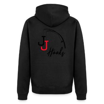 Poker JJ Hooks - Unisex Premium Bio Zip Hoodie - Schwarz - Hinten - Nico (187cm)