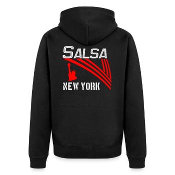 Salsa New York Classic white - Pro Dance Edition - Unisex Premium Bio Zip Hoodie - Schwarz - Hinten - Nico (187cm)