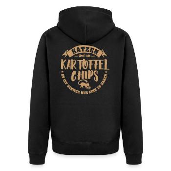 Katzen Tshirt-Kartoffelchips - Unisex Premium Bio Zip Hoodie - Schwarz - Hinten - Nico (187cm)