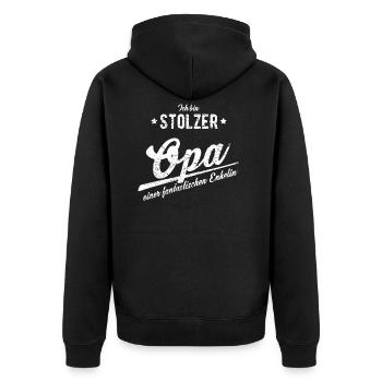 Stolzer Opa einer fantastischen Enkelin.- Geschenk - Unisex Premium Bio Zip Hoodie - Schwarz - Hinten - Nico (187cm)
