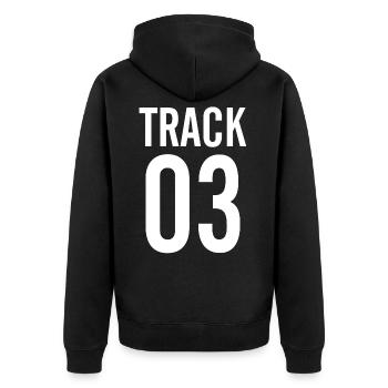 TRACK - Unisex Premium Bio Zip Hoodie - Schwarz - Hinten - Nico (187cm)