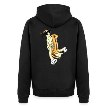 Crazy saxophones - Unisex Premium Organic Zip Hoodie - black - Back - Nico (187cm)