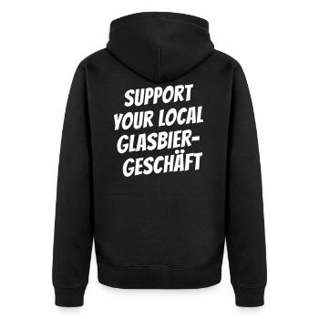 Glasbiergeschäft - Unisex Premium Bio Zip Hoodie - Schwarz - Hinten - Nico (187cm)