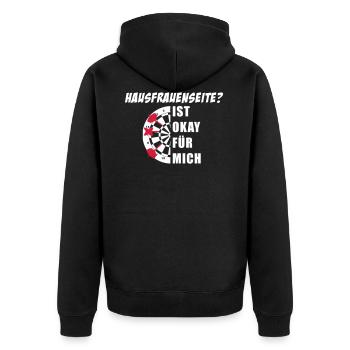 Darts auf die Hausfrauenseite? Ist okay für mich. - Unisex Premium Bio Zip Hoodie - Schwarz - Hinten - Nico (187cm)