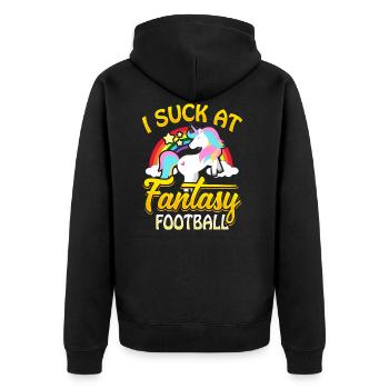 I Suck At Fantasy Football Unicorn football penalty - Unisex Premium Organic Zip Hoodie - black - Back - Nico (187cm)