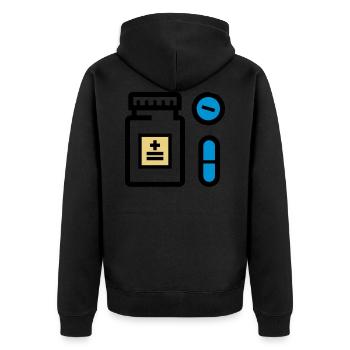 Pillen, Medikamente, Medizin, Drogen, Pillendose - Unisex Premium Bio Zip Hoodie - Schwarz - Hinten - Nico (187cm)