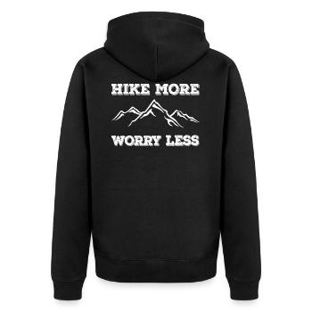Hike More Worry Less - Unisex Premium Organic Zip Hoodie - black - Back - Nico (187cm)