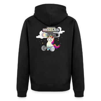 Fitness unicorn rainbow - Unisex Premium Organic Zip Hoodie - black - Back - Nico (187cm)