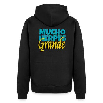 Mucho Herpes Grande Vintage Retro - Unisex Premium Bio Zip Hoodie - Schwarz - Hinten - Nico (187cm)
