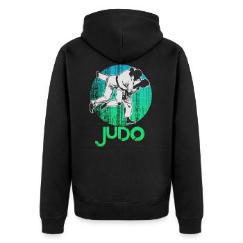 judo graphif - Unisex Premium Bio Zip Hoodie - Schwarz - Hinten - Nico (187cm)
