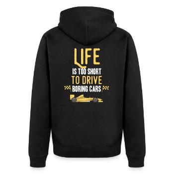 life is too short to drive boring cars - Unisex Premium Bio Zip Hoodie - Schwarz - Hinten - Nico (187cm)