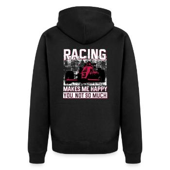 racing makes me happy you not so much - Unisex Premium Bio Zip Hoodie - Schwarz - Hinten - Nico (187cm)