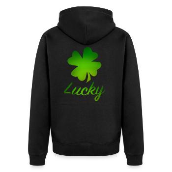 Lucky - Unisex Premium Organic Zip Hoodie - black - Back - Nico (187cm)