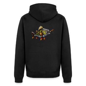 Barsch Design Für Angler - Raubfisch Angeln - Unisex Premium Bio Zip Hoodie - Schwarz - Hinten - Nico (187cm)