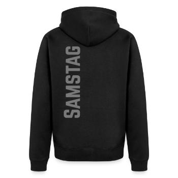Samstag Wochentag als Text - Unisex Premium Bio Zip Hoodie - Schwarz - Hinten - Nico (187cm)