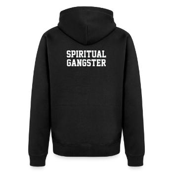 Spiritueller Gangster - Unisex Premium Bio Zip Hoodie - Schwarz - Hinten - Nico (187cm)