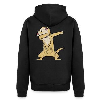 Retro Vintage Grunge Style Dabbing Dab Frettchen - Unisex Premium Bio Zip Hoodie - Schwarz - Hinten - Nico (187cm)