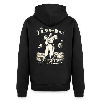 Thunderbolt and Lightning - Unisex Premium Bio Zip Hoodie - Schwarz - Hinten - Nico (187cm)