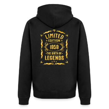 Geboren 1959 - Geschenk Geburtstag 1959 - Unisex Premium Bio Zip Hoodie - Schwarz - Hinten - Nico (187cm)