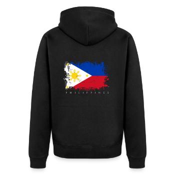 Philippinen Asien Flagge Fahne Nationalität Staat - Unisex Premium Bio Zip Hoodie - Schwarz - Hinten - Nico (187cm)
