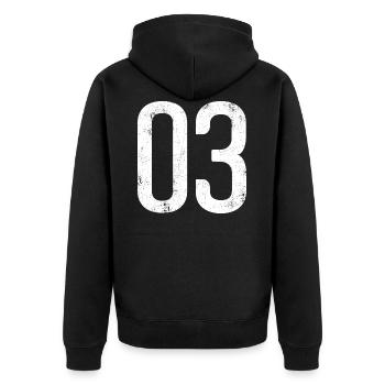 03 Numéros de MAILLOT Numéro 3 3 Cadeaux T-shirts - Veste à capuche bio Premium Unisexe - noir - Dos - Nico (187cm)