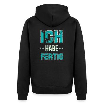 ich habe fertig blue - Unisex Premium Bio Zip Hoodie - Schwarz - Hinten - Nico (187cm)