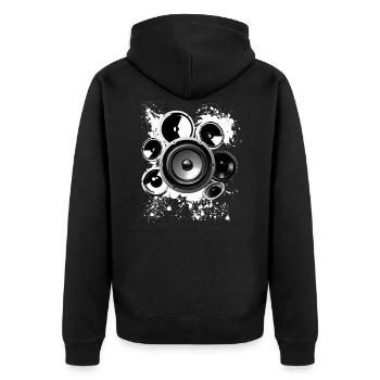 Speaker Lautsprecherbau Hifi Referenzklasse Techno - Unisex Premium Bio Zip Hoodie - Schwarz - Hinten - Nico (187cm)