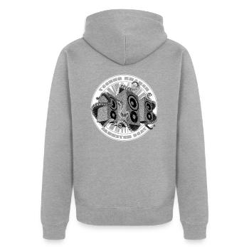 Techno Speaker Lautsprecher Sound Krake Rave Dance - Unisex Premium Bio Zip Hoodie - Grau meliert - Hinten - Nico (187cm)
