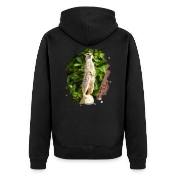 Ein Erdmännchen passt auf. - Unisex Premium Bio Zip Hoodie - Schwarz - Hinten - Nico (187cm)