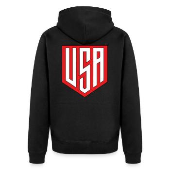 United States - Unisex Premium Organic Zip Hoodie - black - Back - Nico (187cm)