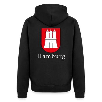 Hamburg Wappen - Unisex Premium Bio Zip Hoodie - Schwarz - Hinten - Nico (187cm)