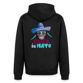 Cinco de Mayo Mexican Holiday Sugar Skull - Unisex Premium Organic Zip Hoodie - black - Back - Nico (187cm)