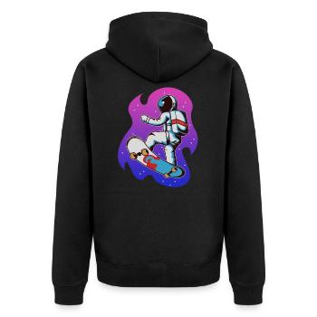 Skateboard Kosmonaut - Unisex Premium Bio Zip Hoodie - Schwarz - Hinten - Nico (187cm)