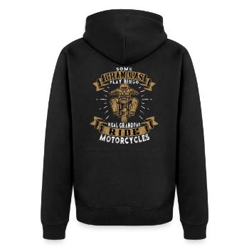 Grandpas Ride Motorcycles - Biker - Opa - Motorrad - Unisex Premium Bio Zip Hoodie - Schwarz - Hinten - Nico (187cm)