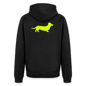 Hund: Dackel - Unisex Premium Bio Zip Hoodie - Schwarz - Hinten - Nico (187cm)