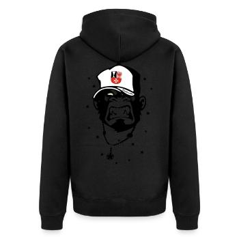 Berlin Neukölln - Unisex Premium Bio Zip Hoodie - Schwarz - Hinten - Nico (187cm)
