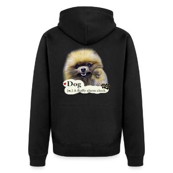 Pomeranian Shirt und Accessoires Zwergspitz - Unisex Premium Bio Zip Hoodie - Schwarz - Hinten - Nico (187cm)
