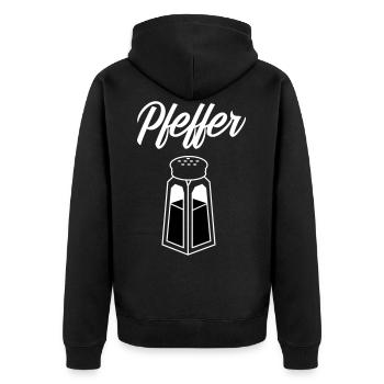 Salz - Pfeffer Partnerlook P64 B - Unisex Premium Bio Zip Hoodie - Schwarz - Hinten - Nico (187cm)