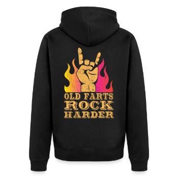 Old Farts Rock Harder Geburtstags Geschenk - Unisex Premium Bio Zip Hoodie - Schwarz - Hinten - Nico (187cm)