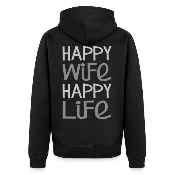 Happy Wife Happy Life Lustige Sprüche Mann Frau - Unisex Premium Bio Zip Hoodie - Schwarz - Hinten - Nico (187cm)