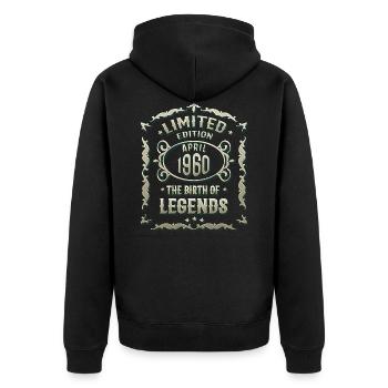 April 1960 - Geschenk zum 60. Geburtstag - Unisex Premium Bio Zip Hoodie - Schwarz - Hinten - Nico (187cm)