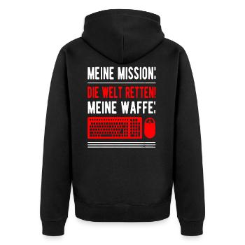 Gaming Gamer Gaming Gaming Gaming Gaming - Unisex Premium Bio Zip Hoodie - Schwarz - Hinten - Nico (187cm)